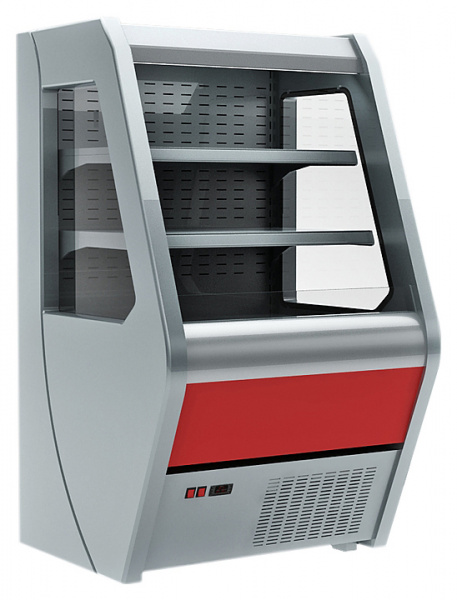 Витрина холодильная F13-07 VM 0.7-2( Carboma 1260/700 ВХСп-0,7) (0011-3020 боковины сер пластик, декор красный)